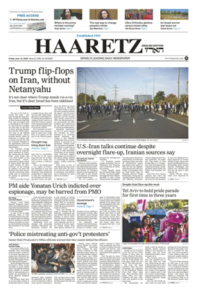 Cover of Haaretz english edition (Friday)