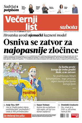 Cover of Vecernji list - Zagreb
