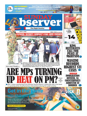 Cover of Sunday Observer (Eswatini)