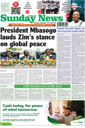 Cover of Sunday News (Zimbabwe)