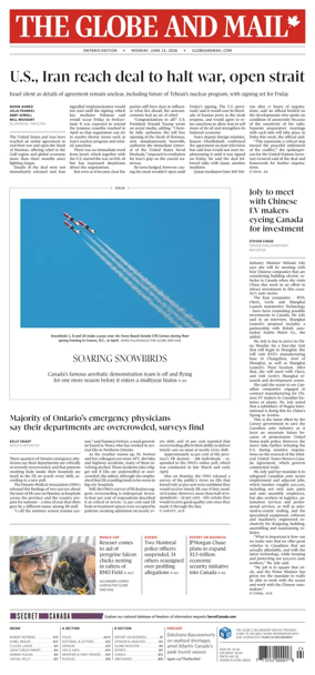 Cover of The Globe and Mail (Ontario Edition)