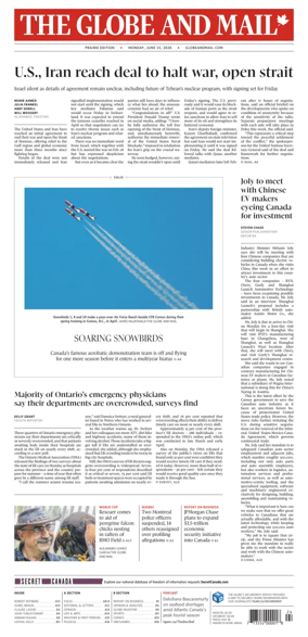 Cover of The Globe and Mail (Prairie Edition)