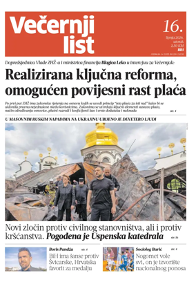 Cover of Vecernji list BiH