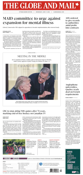 Cover of The Globe and Mail (Ottawa/Quebec Edition)