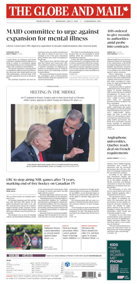Cover of The Globe and Mail (Prairie Edition)