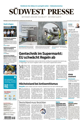 Cover of Sudwest Presse - Metzinger Uracher Volksblatt - Der Ermstalbote