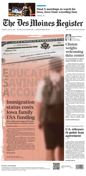Cover of The Des Moines Register