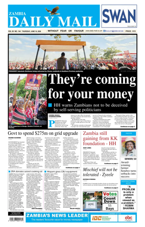 Cover of Zambia Daily Mail