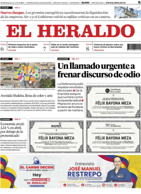 Cover of El Heraldo (Colombia)