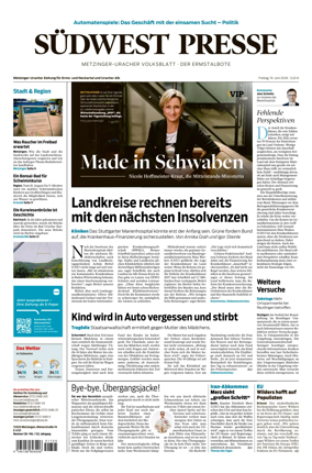 Cover of Sudwest Presse - Metzinger Uracher Volksblatt - Der Ermstalbote