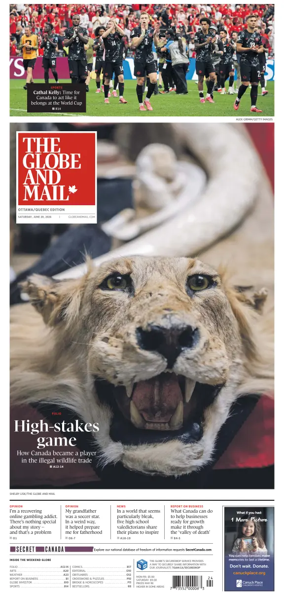 Cover of The Globe and Mail (Ottawa/Quebec Edition)