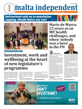 Cover of The Malta Independent on Sunday