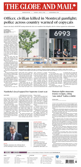Cover of The Globe and Mail (Prairie Edition)