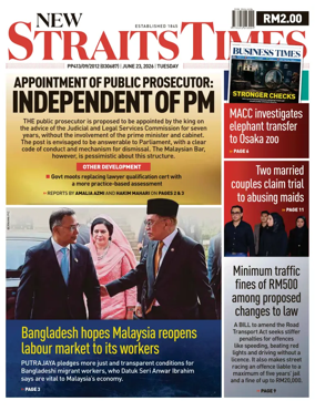 Cover of New Straits Times