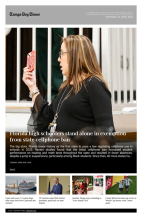 Cover of Tampa Bay Times TFP