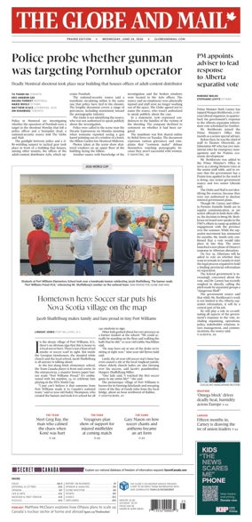Cover of The Globe and Mail (Prairie Edition)