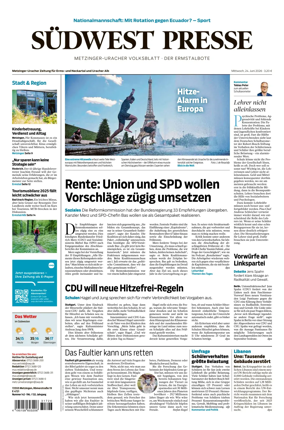 Cover of Sudwest Presse - Metzinger Uracher Volksblatt - Der Ermstalbote