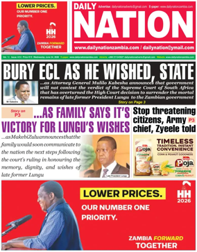 Cover of Daily Nation Newspaper