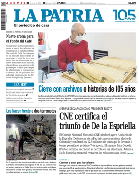 Cover of La Patria (Colombia)