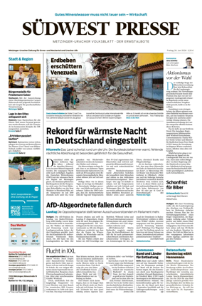 Cover of Sudwest Presse - Metzinger Uracher Volksblatt - Der Ermstalbote