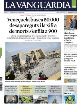 Cover of La Vanguardia (Catalonia - 1st edition)