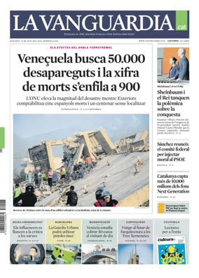 Cover of La Vanguardia (Catala)