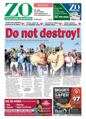Cover of Zululand Observer - Monday