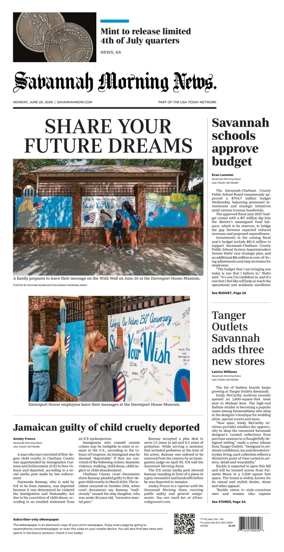 Cover of Savannah Morning News