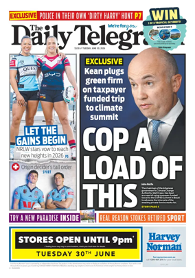 Cover of The Daily Telegraph (Sydney)