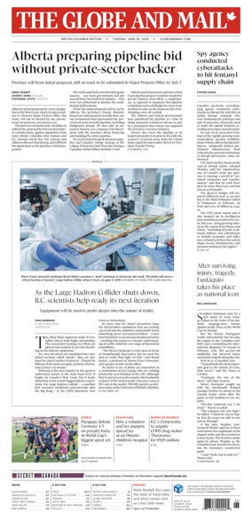 Cover of The Globe and Mail (BC Edition)