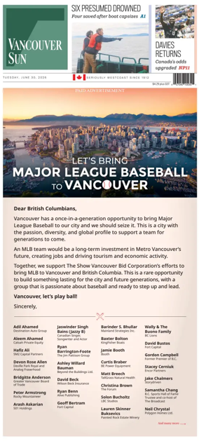 Cover of Vancouver Sun