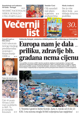 Cover of Vecernji list BiH