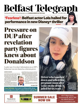 Cover of Belfast Telegraph