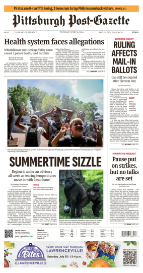 Cover of Pittsburgh Post-Gazette