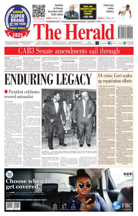 Cover of The Herald (Zimbabwe)