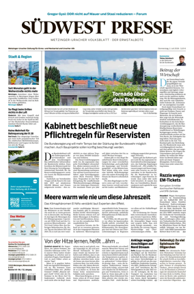 Cover of Sudwest Presse - Metzinger Uracher Volksblatt - Der Ermstalbote