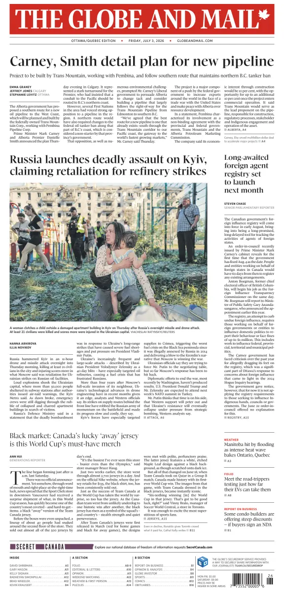 Cover of The Globe and Mail (Ottawa/Quebec Edition)