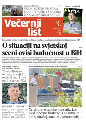Cover of Vecernji list BiH