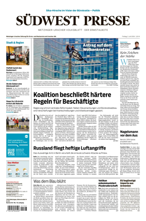Cover of Sudwest Presse - Metzinger Uracher Volksblatt - Der Ermstalbote