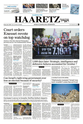 Cover of Haaretz english edition (Friday)