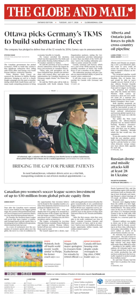 Cover of The Globe and Mail (Ontario Edition)