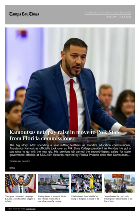 Cover of Tampa Bay Times TFP