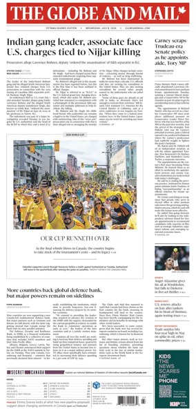 Cover of The Globe and Mail (Ottawa/Quebec Edition)