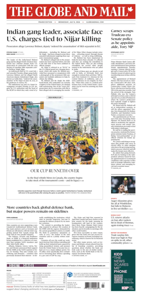 Cover of The Globe and Mail (Prairie Edition)