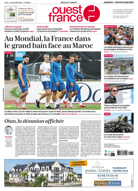 Cover of Ouest-France (Quimper Centre-Finistere)