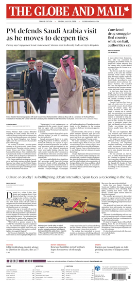 Cover of The Globe and Mail (Prairie Edition)
