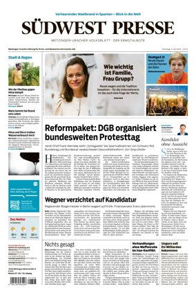 Cover of Sudwest Presse - Metzinger Uracher Volksblatt - Der Ermstalbote