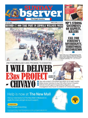 Cover of Sunday Observer (Eswatini)