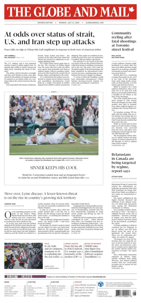Cover of The Globe and Mail (Ontario Edition)