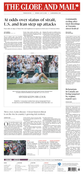 Cover of The Globe and Mail (Prairie Edition)